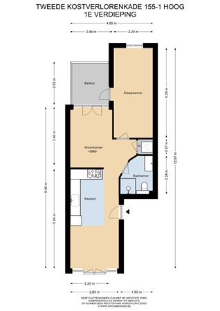 Floorplan - Tweede Kostverlorenkade 155-1, 1053 SH Amsterdam